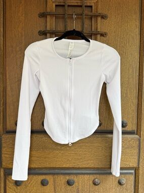 ALO Yoga White Ribbed Long-Sleeve Zip Front Top Size XXS
